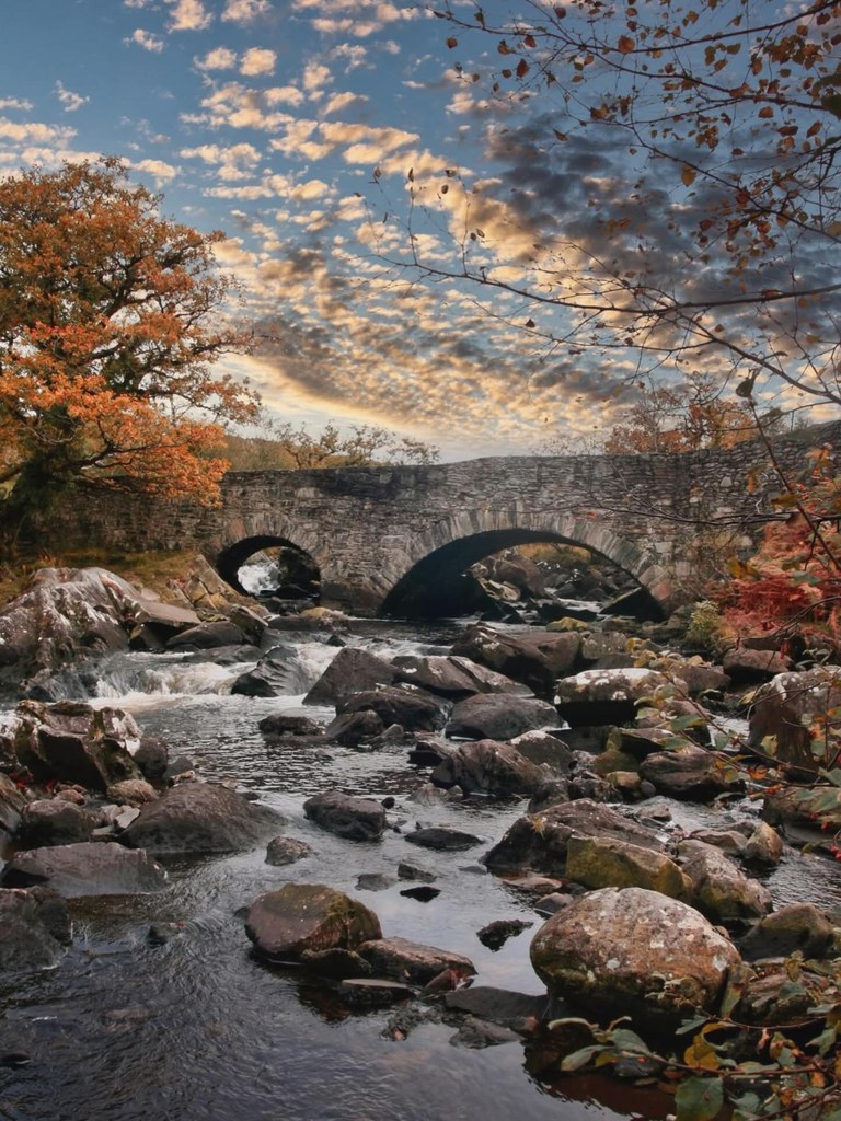 An old stone bridge over a quiet river in County Cork, moss and ivy softening its arches.
